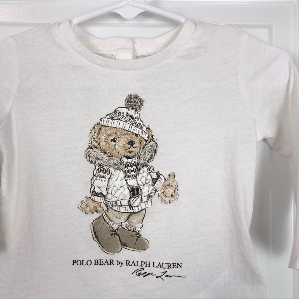 Ralph Lauren Polo Bear Cute Winter‎ Christmas Long Sleeve Shirt Baby Girls 6M
